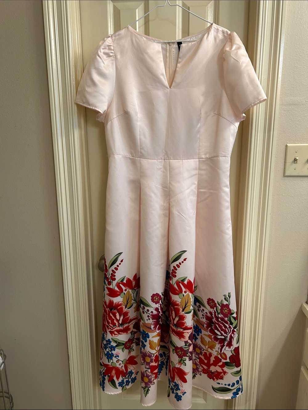 Pink Floral A-Line Midi Dress